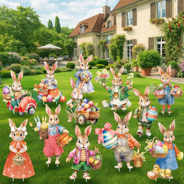 Osterdeko Garten Osterhasen Gartenstecker 12 Stück wetterfest – Gartenstecker Ostern Outdoor, Garten