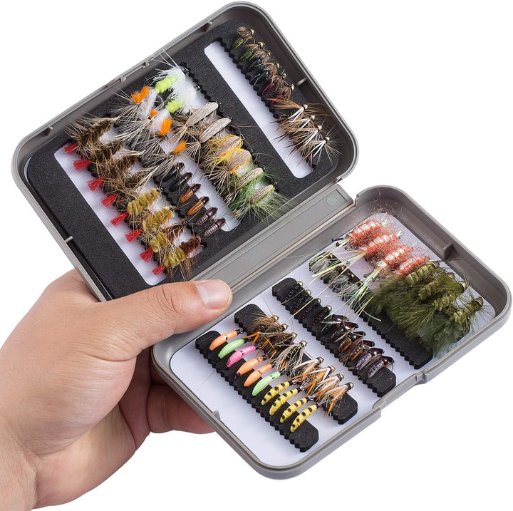 BASSDASH Trout Steelhead Salmon Fishing Flies Barbed Barbless Fly Hooks Include Dry Wet Flies Nymphs