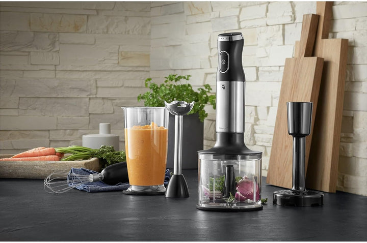 WMF Kult X Stabmixer Set 5-teilig, Pürierstab, Schneebesen, Stampfer, Zerkleinerer, 600 Watt, Zauber