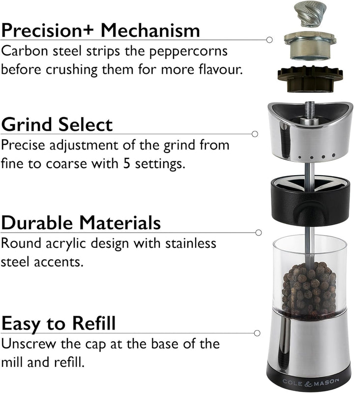 Cole & Mason H306591P Horsham Pfeffermühle, Chrom, Acryl, 154mm, Classic Inverta, Enthält 1 x Pfeffe