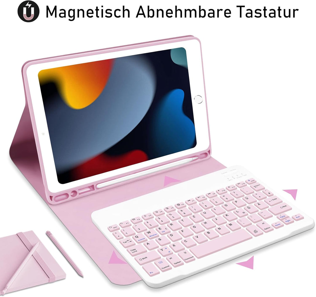 Hofsos Hülle mit Tastatur für iPad 10.2 Zoll 9 Generation 2021 - QWERTZ Layout Keyboard, Magnetische
