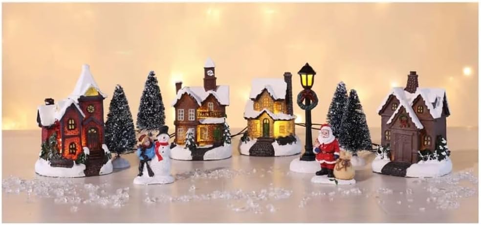 Haushalt International Weihnachtsstadt mit Schneedekoration Weihnachtsdorf LED Lichthäuser 3D Weihna