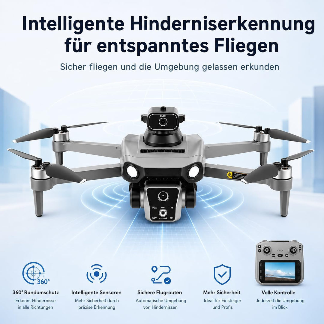 K19 GPS Drohne mit 4K Kamera, Fernbedienung mit Live-Display, 600m Reichweite, 360° Hindernisvermeid
