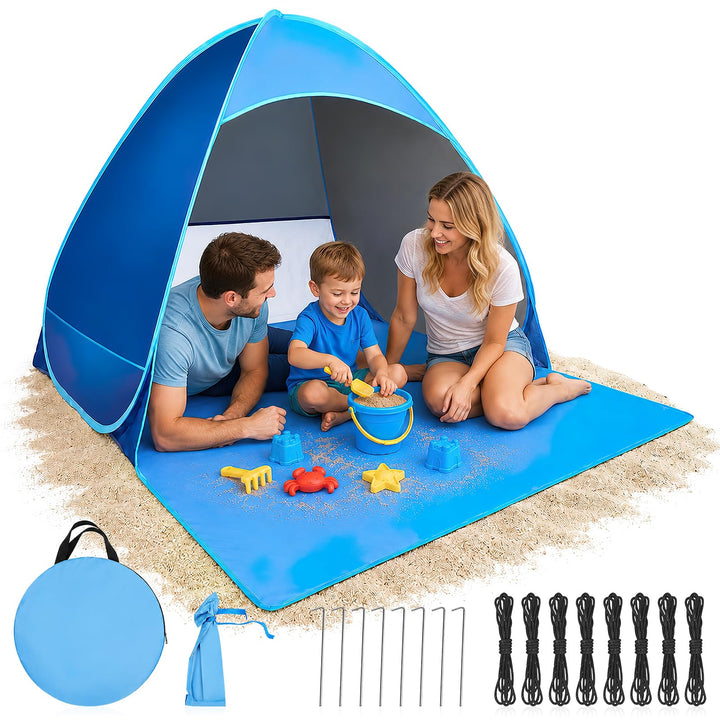 Strandmuschel Pop Up 3-4 Personen, 1 Sekunde Automatisches Wurfzelt Strandzelt mit 46cm Verlängerung