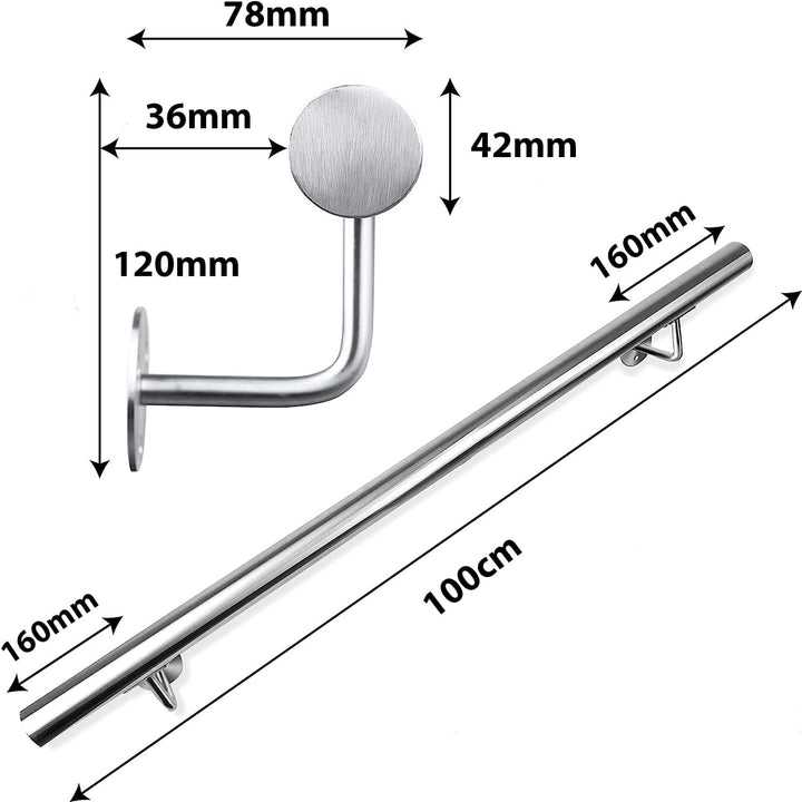 CAVATINY Edelstahl Handlauf Geländer für Treppen Brüstung Balkon - Wandhandlauf Wandhalterung - Inne