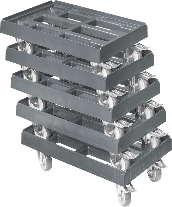 5 Stück Transportroller für Kisten 60 x 40 cm mit 2 Bremsen in grau