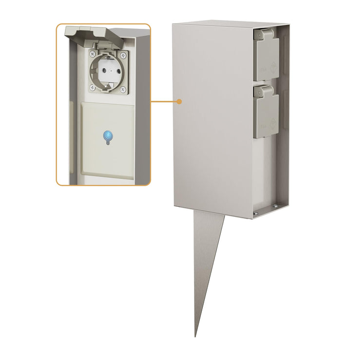 ledscom.de Garten-Steckdosensäule POMI mit Erdspiess für aussen, IP44, Smart Home, WLAN, Alexa, 3-Fa