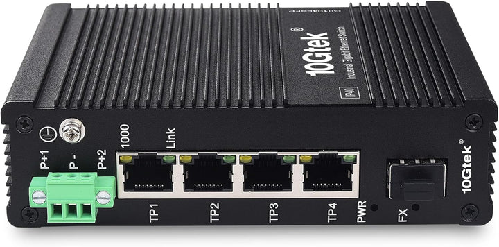 10Gtek 5-Port Industrial DIN-Rail Ethernet Switch Hutschiene, IP40, 1x Gigabit SFP Slot mit 20-km SF