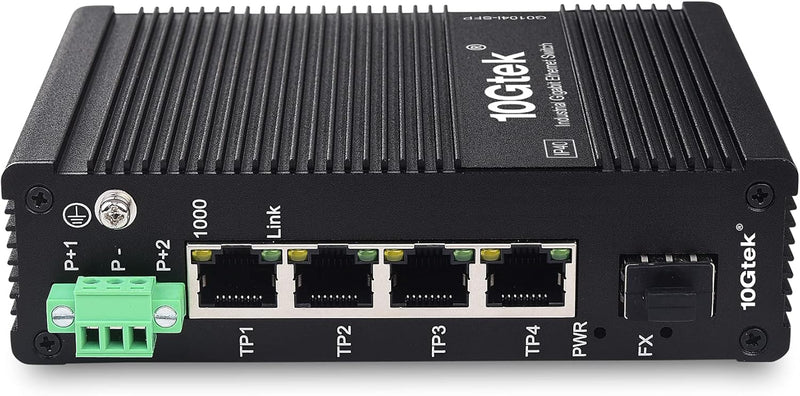 10Gtek 5-Port Industrial DIN-Rail Ethernet Switch Hutschiene, IP40, 1x Gigabit SFP Slot mit 20-km SF
