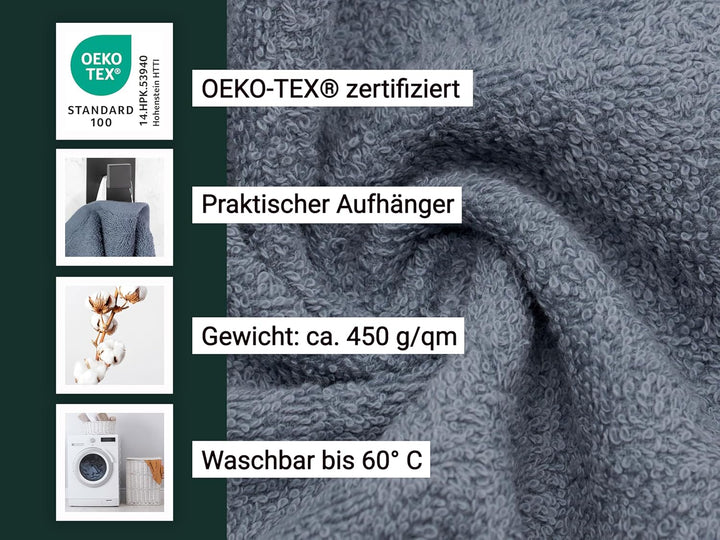ZOLLNER 10er Set Handtücher, kleine Duschtücher, 50x100 cm, Baumwolle, grau Grau 10er set, Grau 10er