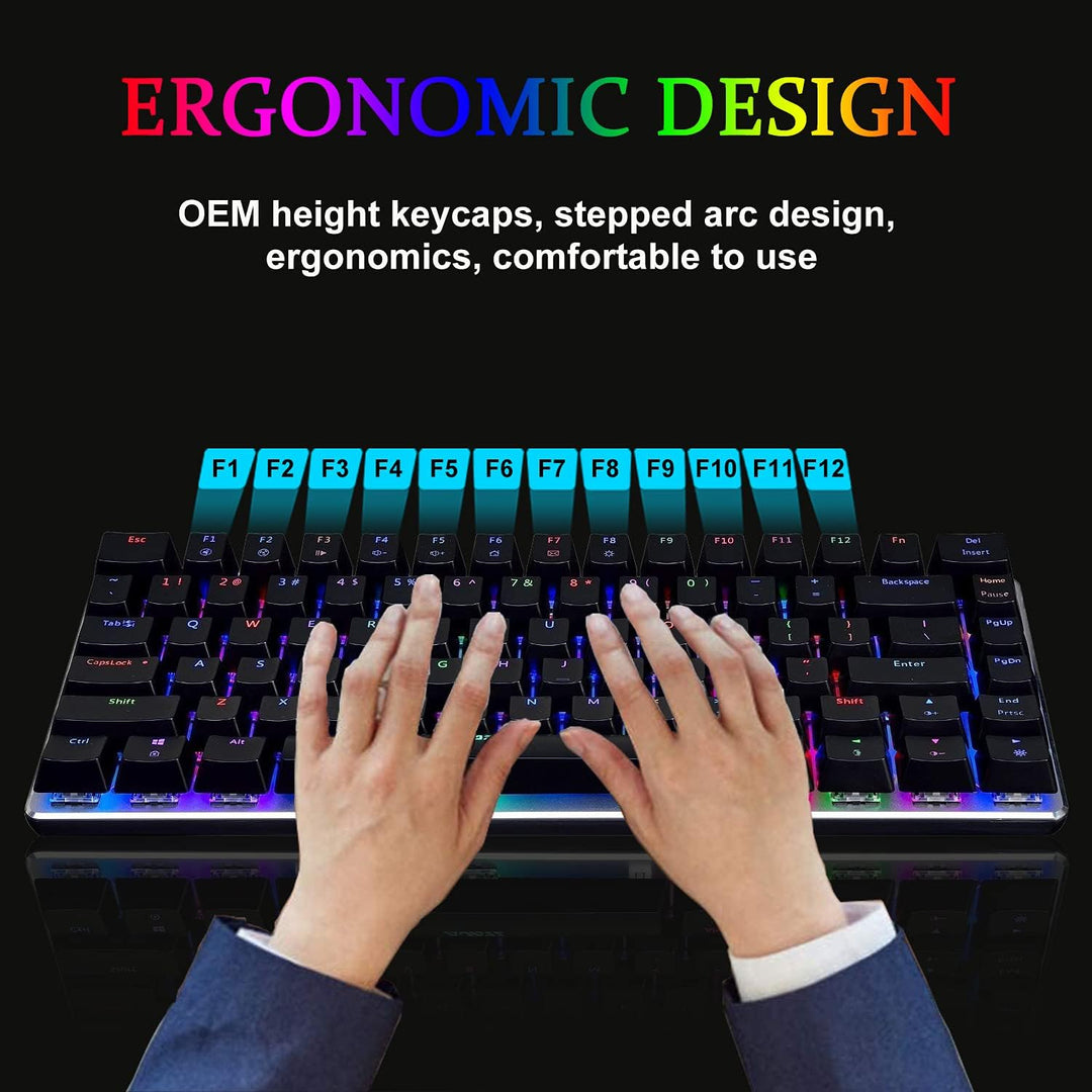 AK33 USB-Kabelgebundene Mechanische Gaming-Tastatur, 80 % Blaue Schalter Keyboard mit 19 RGB-Chroma-