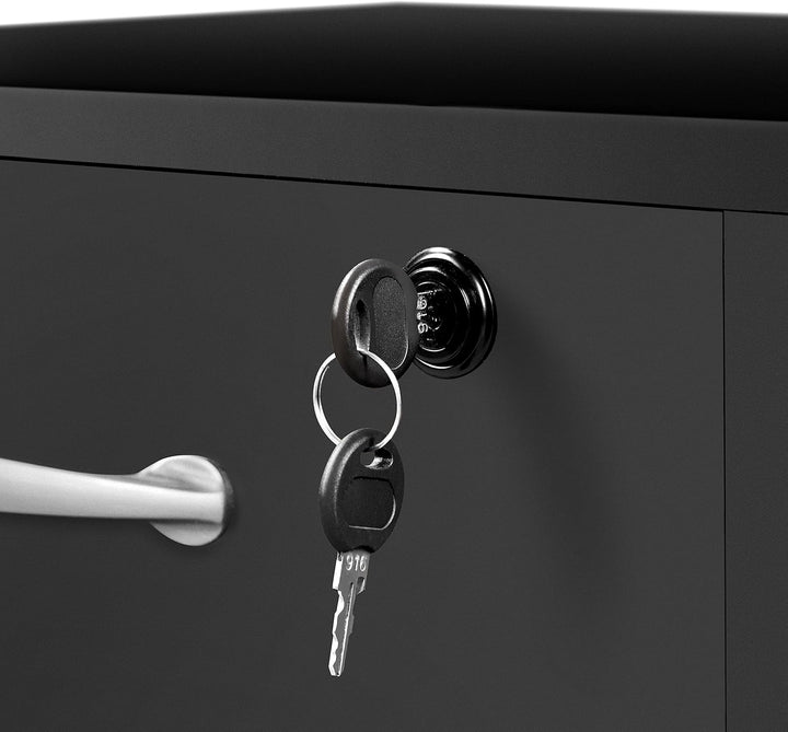Yaheetech Rollcontainer, Aktenschrank, Büroschrank mit 5 Rollen, 3 Schubladen und 2 offenen Fächern,