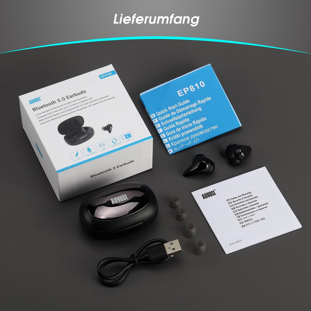 August Bluetooth Kopfhörer In Ear EP810 - Bluetooth 5.0 Kabellose Earbuds mit Mikrofon Berührungsste