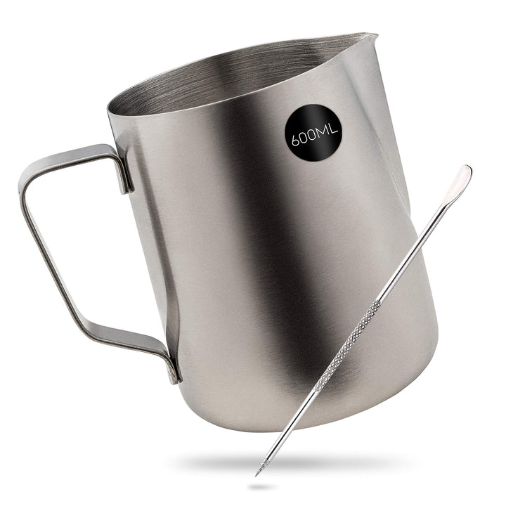 Cafendi | Milchkännchen – Barista Milchkännchen Edelstahl 600ml rostfrei – Milk Pitcher mit Messskal