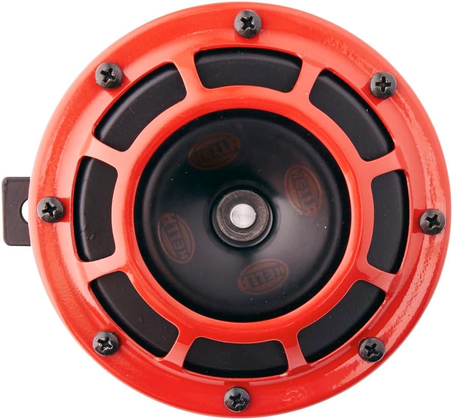 HELLA 3AG 003 399-801 Horn - B133-12V - Frequenzbereich: 300/500Hz - Starkton rot/schwarz - Flachste