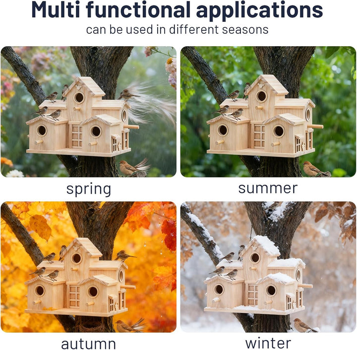 Vogelhaus aus Holz mit mehreren Einstiegslöchern, Kiefer natur, dekoratives Gartenhaus