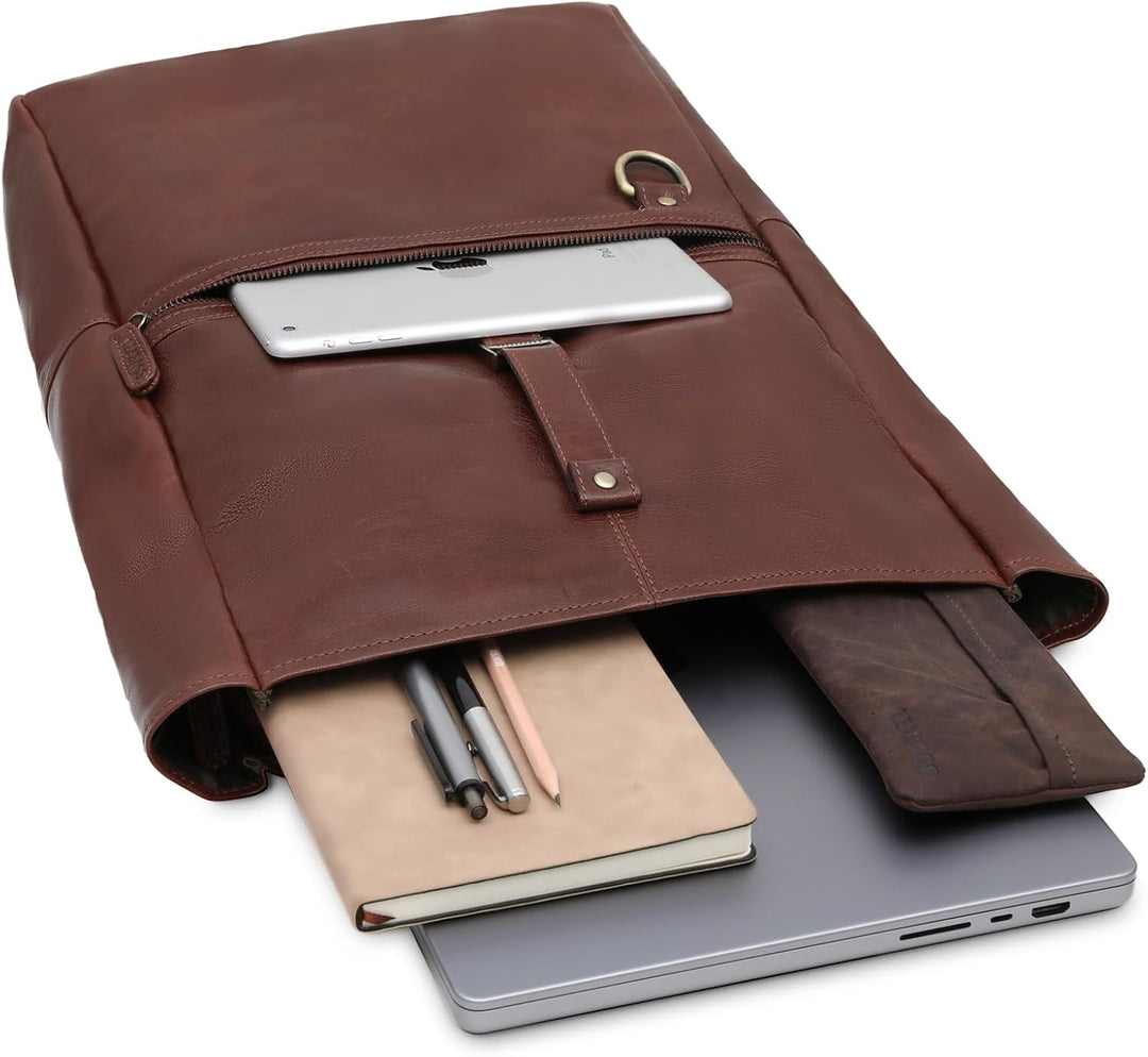 LEABAGS Leder Rucksack Damen & Herren I Echtleder Premium Daypack I Eleganter Backpack Frauen & Männ