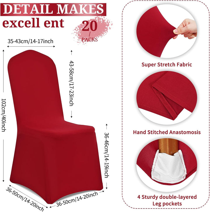 Showgeous 20 Stück Stuhlhussen Bordeaux Rot Polyester Spandex Lycra Stretch Stuhlhussen Universelle