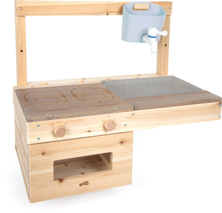 small Foot Matschküche zum Hängen, kompakte Holz-Spielküche mit Kochfeld, Backofen, Waschbecken, ide