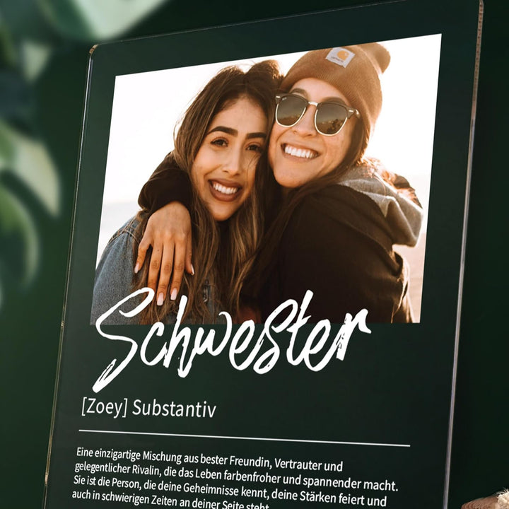 Schwester Geschenk personalisiert - Acryl Foto Geschenk: Definition wie im Duden - Geschenke für Sch