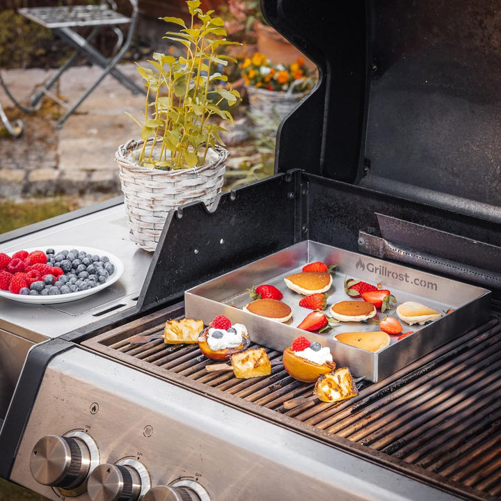 Edelstahl Grillplatte | Plancha | Wanne 30x25cm - Universalgrösse - rundum verschweisst | extra Mass
