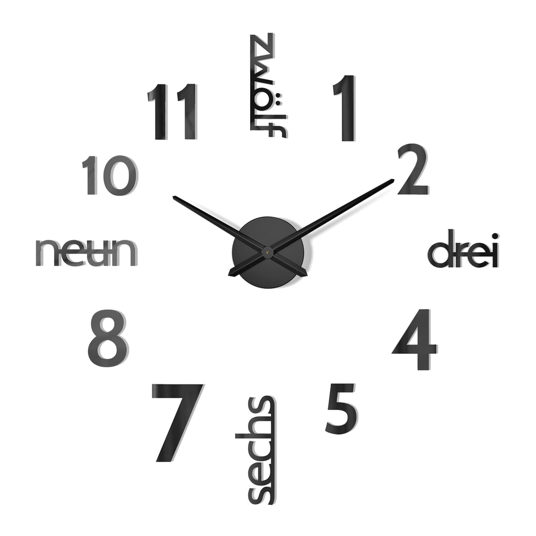 Cander Berlin MNU 0180 S XXL 3D Schwarze Riesen Designer Wanduhr Wohnzimmer Dekoration Wandtatoo mit