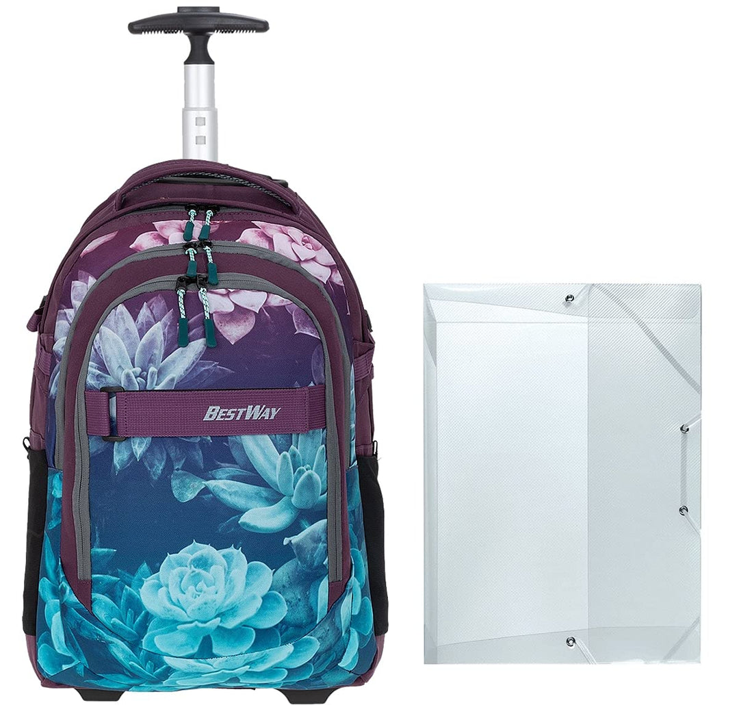 Bestway Schultrolley Mädchen Jungen Trolley Schulrucksack 2 Teile Set Packer Evo + Heftmappe A4 Dark