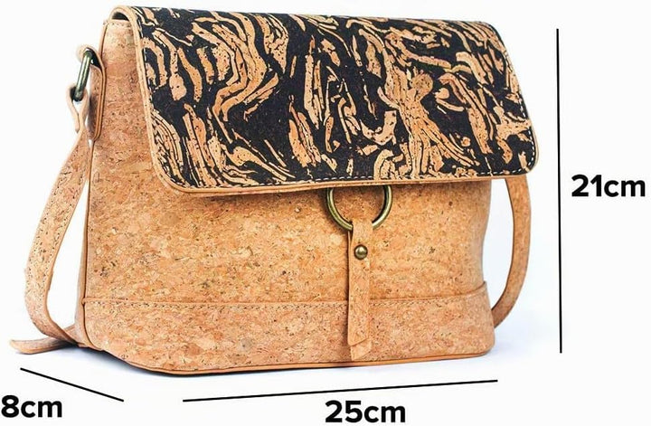 DeCarbonize Crossbody Handtasche aus Kork Veganleder Nachhaltig Damen Umhängetasche, Café Vienna