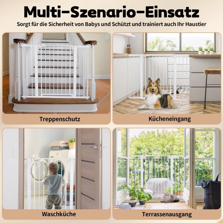 LAOYE Treppenschutzgitter ohne Bohren, Extra Hoch 76 cm Höhe, 75-124 cm Breite, Türgitter Baby mit 3