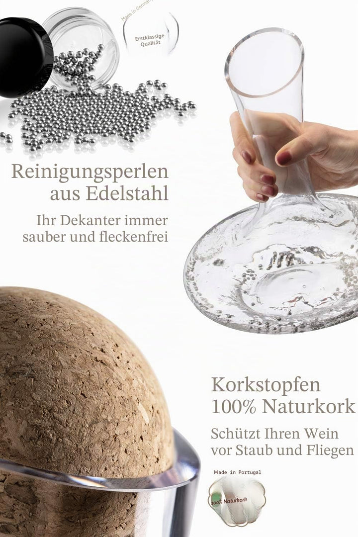 Dekanter & Zubehör (Reinigungsperlen, Korkverschluss, Topfuntersetzer & Untersetzer) - 100% Handgema