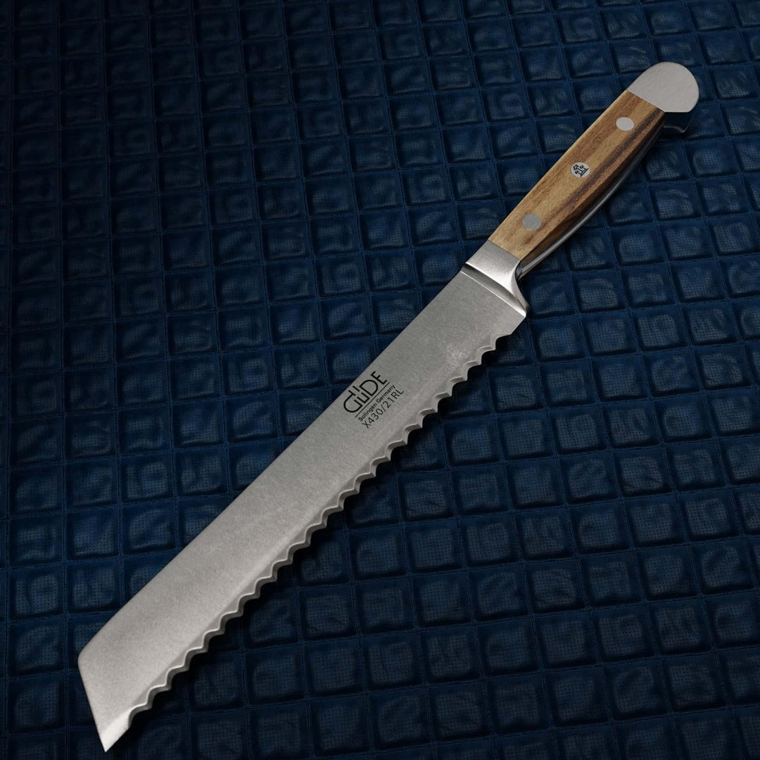 GÜDE Solingen - Brotmesser Links und Rechtshänder geschmiedet, 21 cm, Olivenholz, ALPHA OLIVE, Doppe