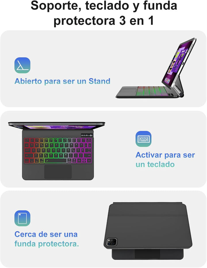 Magic Keyboard für iPad Air 11 Zoll M4 2026/M3 2025/M2 2024 mit Multi-Trackpad, 7-Farbigem Beleuchtu