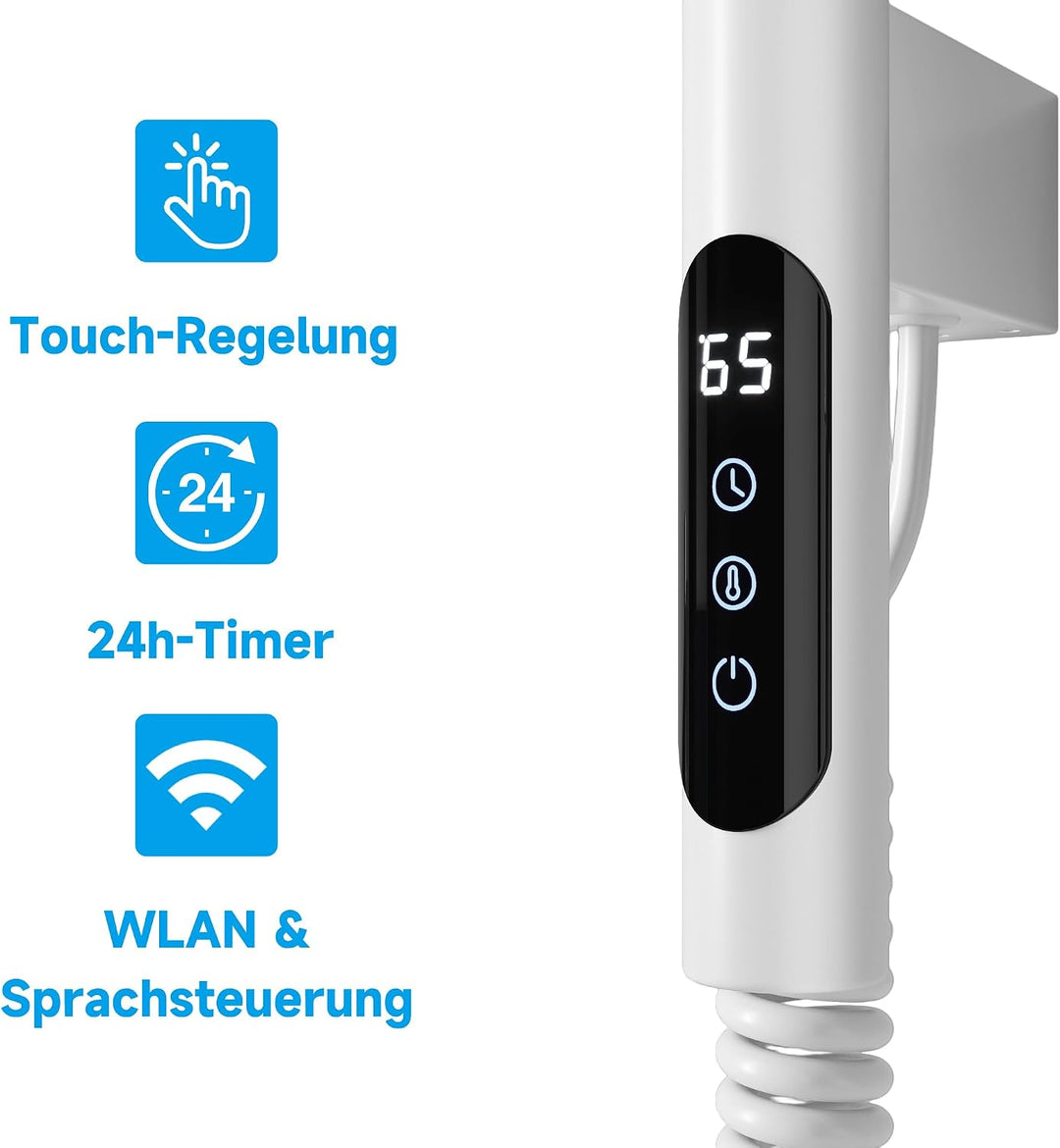 SONNI Handtuchheizkörper Elektrisch 70x45 cm, WLAN Badheizkörper 180° Drehbar für Trocken-/Nass-Tren