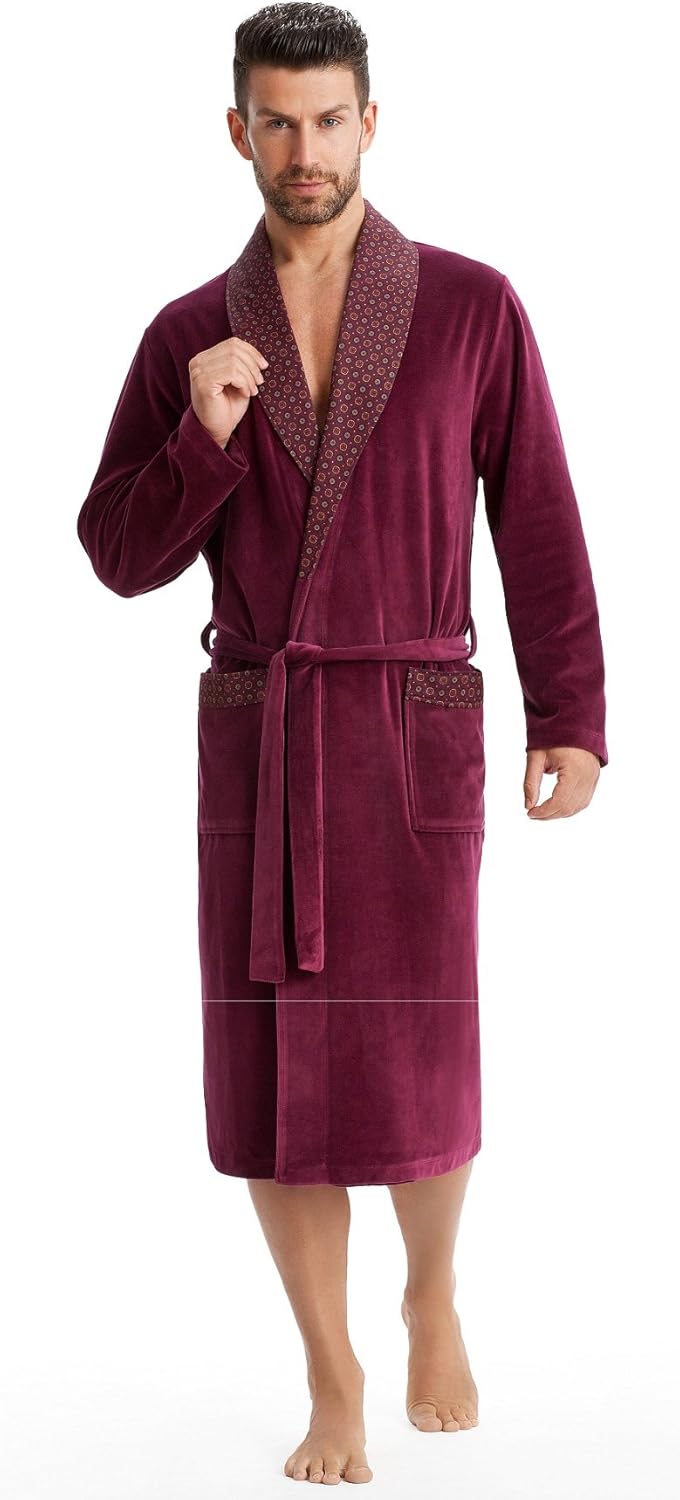LEVERIE eleganter und kuschelweicher Bademantel (Made in EU) Saunamantel für Herren mit edlem Revers