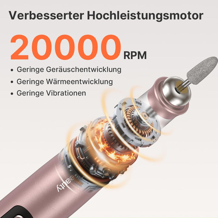 TOUCHBeauty Elektrische Nagelfeile Set Kabellos-Nagelfräser Nail Drill mit 5 Geschwindigkeiten, LCD-