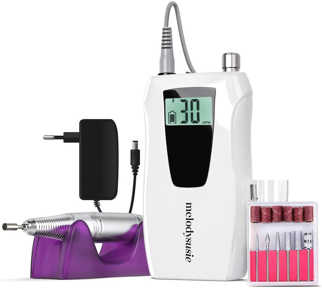 MelodySusie Professionell Nagelfräser, 30000 U/min Elektrische Nagelfeile Wiederaufladbar Tragbar Ak
