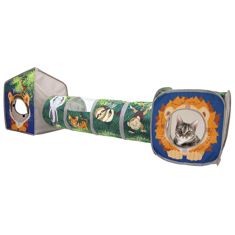 Kitty City Jungle Cat Cube Combo Faltbarer Katzenwürfel Katzenbett Tunnel Katzenspielzeug Kombi, Kom