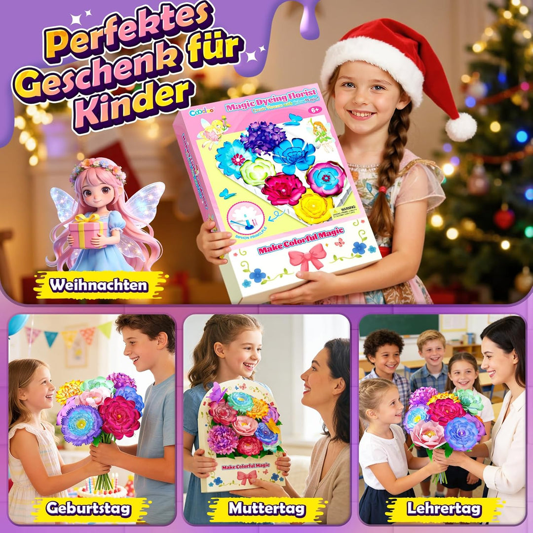 DIY Blumen Bastelset Kinder – Magisches Färben Floristik Set Basteln Mädchen Jungen Montessori Spiel