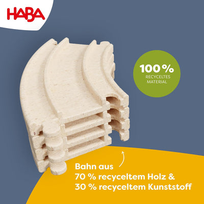 HABA Cars Ergänzungsset – 8 Schienen aus recyceltem Holz und Kunststoff – Extragrosse, einfach zu ve