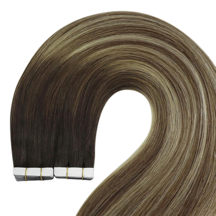 YoungSee Tape Extensions Echthaar Balayage 35cm Echthaar Extensions Tape Braun Ombre Blond Extension