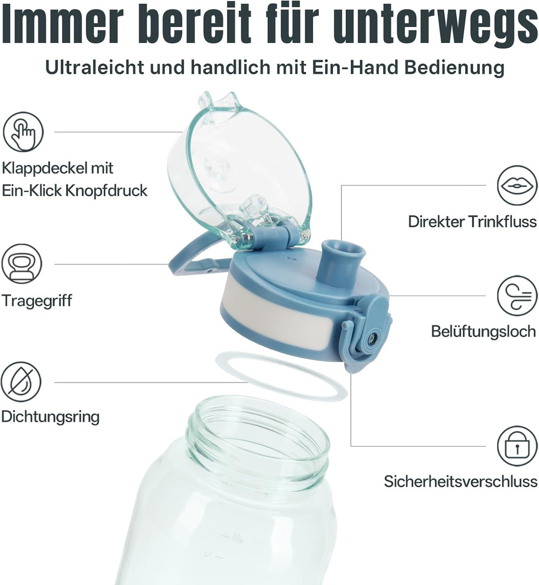 UZSPACE Trinkflasche Kinder 600ml, Sport Trinkflasche Auslaufsicher mit Einhandbedienung, Kohlensäur