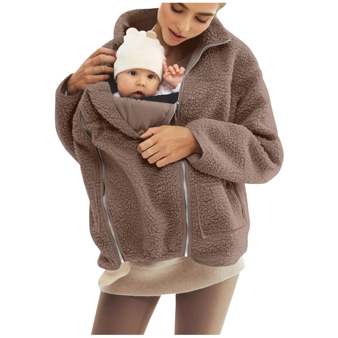 SYDUZAX Umstandsjacke mit Babyeinsatz Warm Teddy Fleecejacke Umstands Baumwolljacke Winter Umstandsm