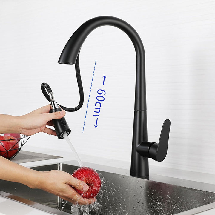 Wasserhahn Küche Schwarz,Hochdruck Küchenarmatur mit Herausziehbarem Sprüher,360° Drehbar Edelstahl