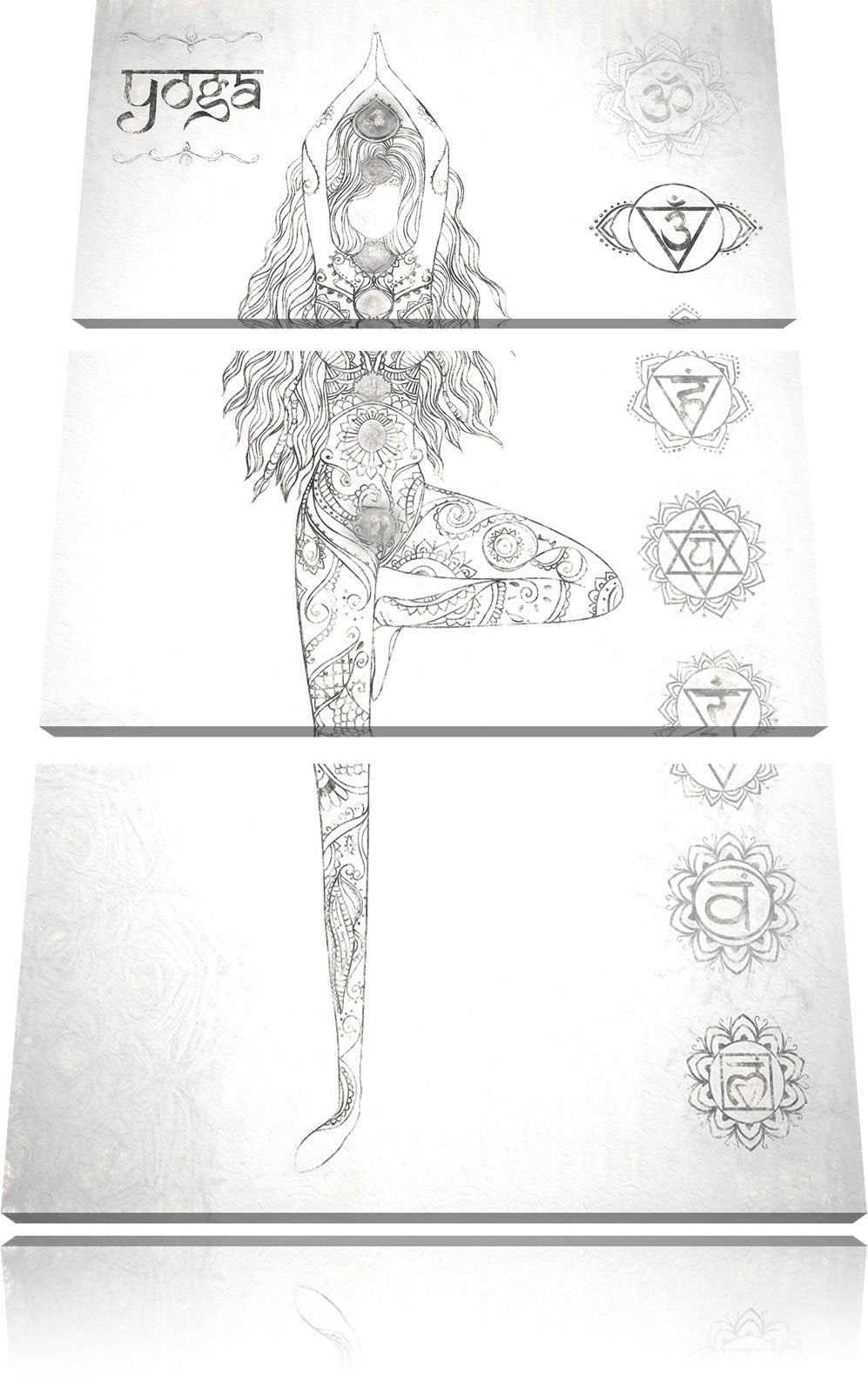 Pixxprint Yogafigur in der Tree Pose Kunst Kohle Effekt 3-Teiler Leinwandbild 120x80 Bild auf Leinwa