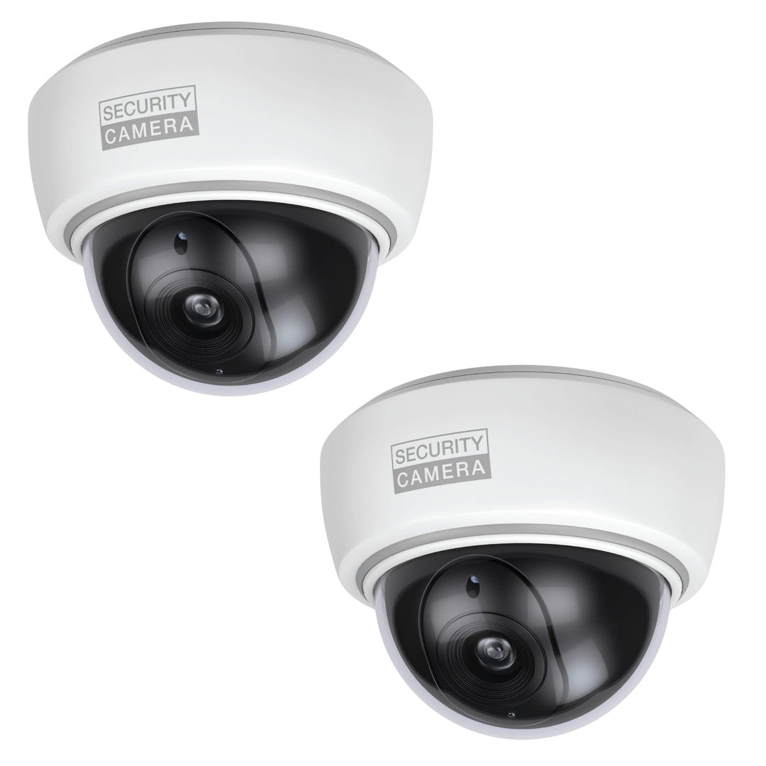 BASI | 2er Set Dome Kamera-Attrappe mit blinkendem LED-Licht | Dummy Kamera | Objektiv Überwachungsk