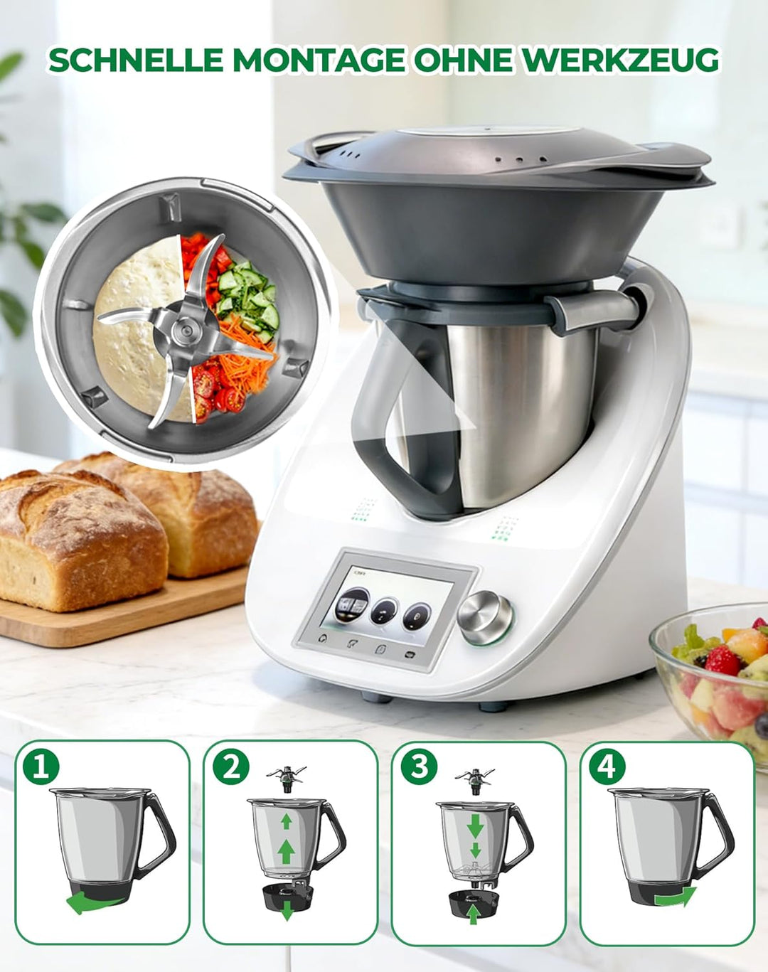 Messer für Vorwerk Thermomix TM5, TM6 und TM7 – Edelstahl Mixmesser & Teigmesser mit Dichtring, pass
