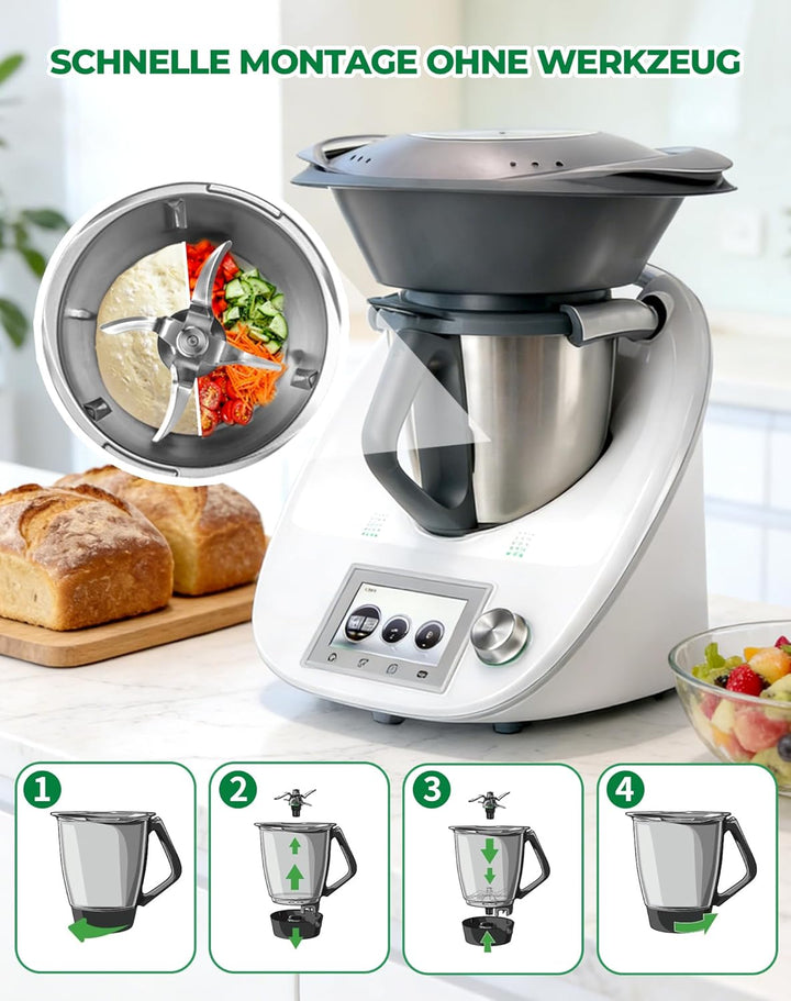 Messer für Vorwerk Thermomix TM5, TM6 und TM7 – Edelstahl Mixmesser & Teigmesser mit Dichtring, pass