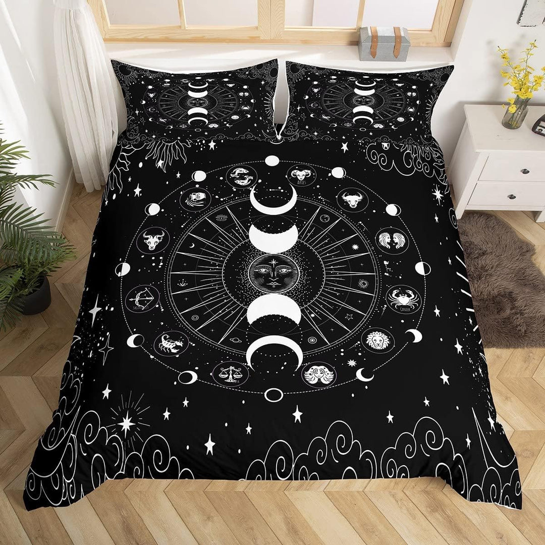 Loussiesd Boho Mandala Bettwäsche Set 135x200cm Sonne und Mond Betten Set Erwachsene Galaxie Konstel