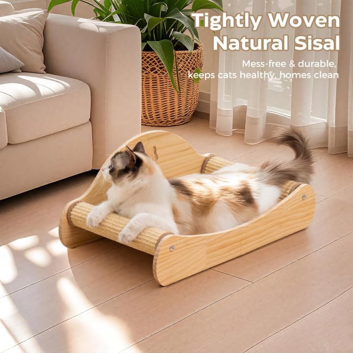 Avont Sisal Kratzbrett Holz, Kratzliege für Katzen, Bequeme Kratzpads zum Schlafen -M 58 cm * 33 cm,