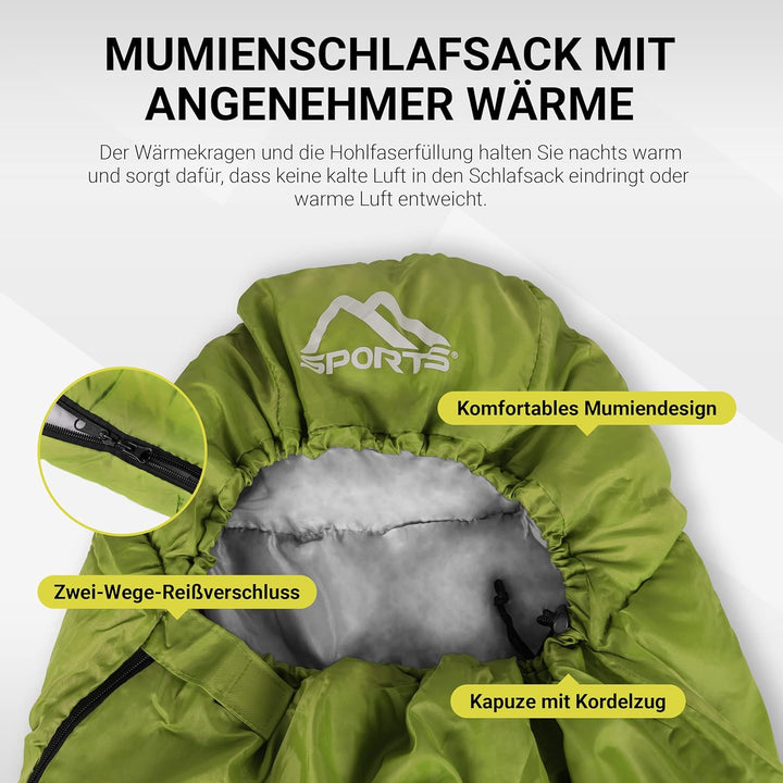 MSPORTS Schlafsack Premium Outdoor inkl. Tragegurt - auswählbar für Frühling/Sommer (200GSM) oder He